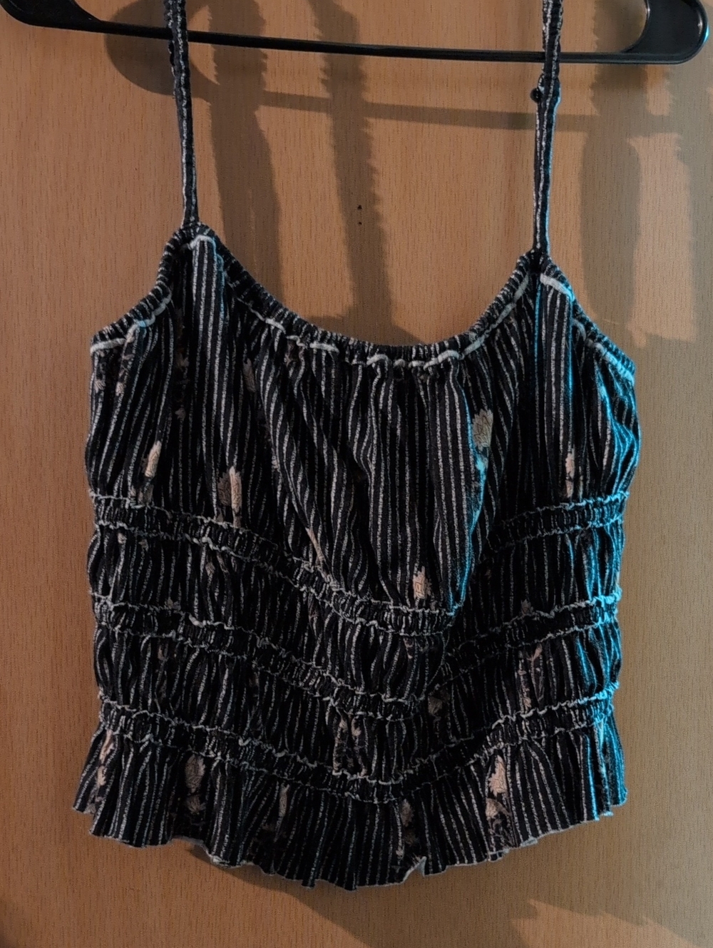 We The Free Black and White Striped Smocked Camisole W/Adjustable Straps